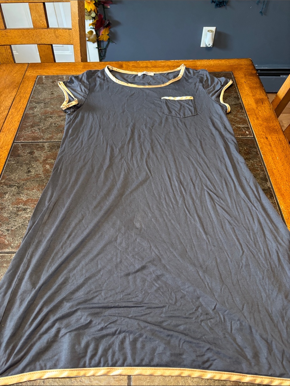 Women’s Short-Sleeve Nightshirt with Cream Trim - Gray
